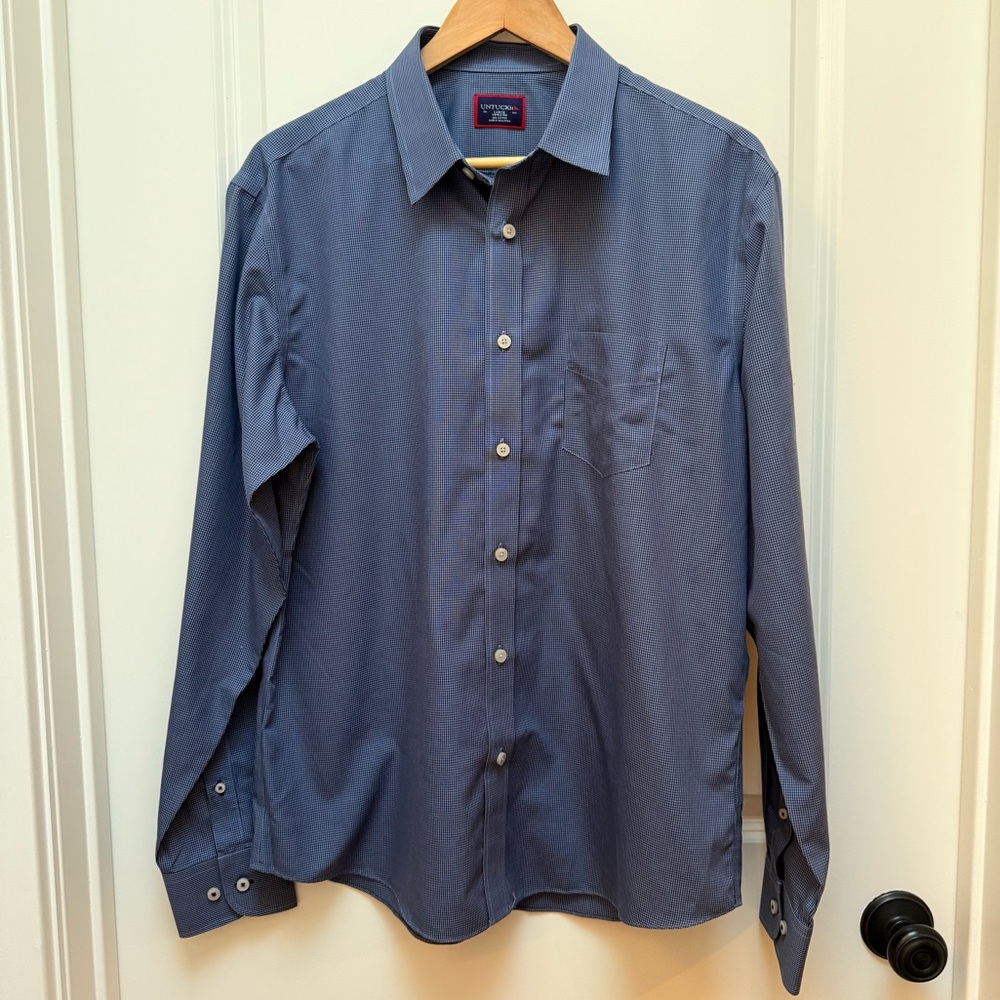 UNTUCKit Long Sleeve Button Down Mini Blue Check Wrinkle Free Shirt Size L